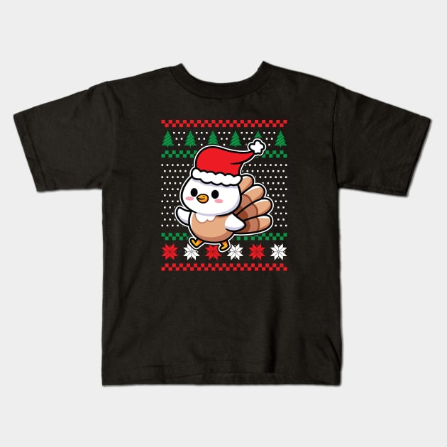 Ugly Christmas Sweaters Cute Turkey Kids T-Shirt by JS Arts